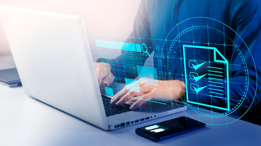 Business verification on laptop screen